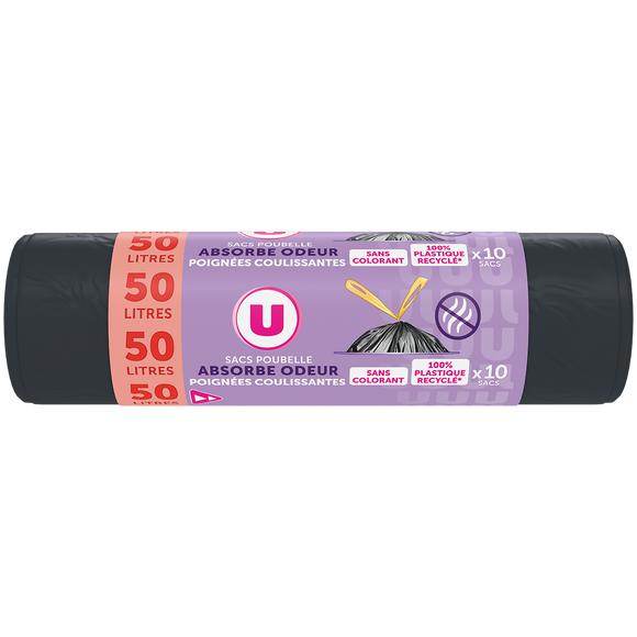 U Sac poubelle liens coulissants odeur lavande - 50L - x10