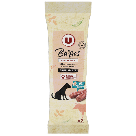 U Friandises Barres haute nutrition riche en viandes pour chien 2x20g