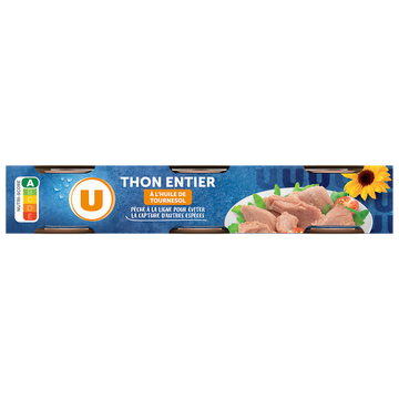 U Thon entier à l'huile de tournesol pêché canne 3 boîtes de 70g soit 2