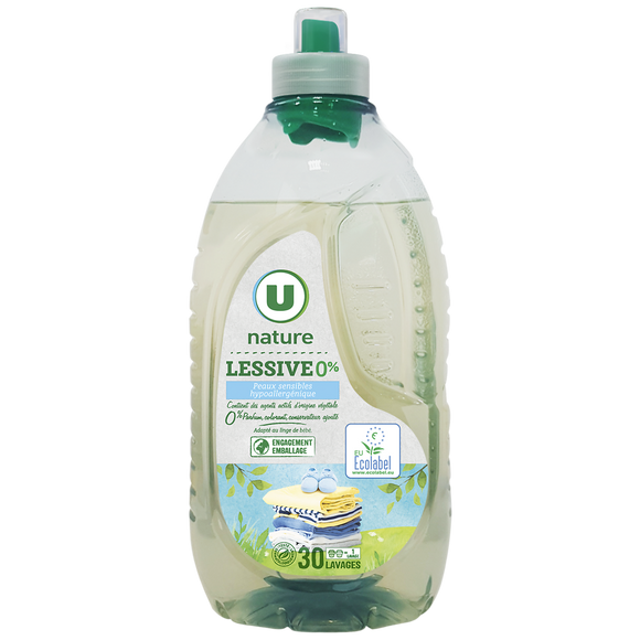 U NATURE Lessive liquide - Hypoallergénique,Pour bébé - 30 lavages - 1.5 l