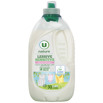 U NATURE Lessive liquide - Hypoallergénique,Pour bébé - 30 lavages - 1.5 l