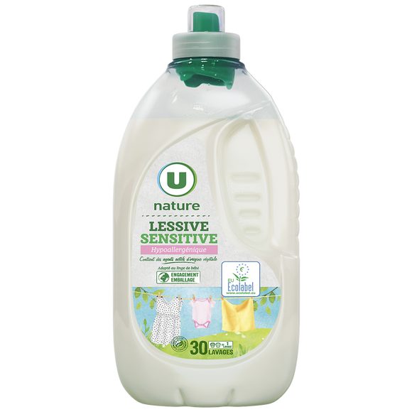 U NATURE Lessive liquide - Hypoallergénique,Pour bébé - 30 lavages - 1.5 l