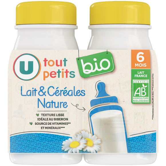 U TOUT PETITS BIO Lait et céréales dès 6 mois 2 bouteilles de 250ml