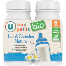 U TOUT PETITS BIO Lait et céréales Nature Bébé , de 6 à 12 mois - 2x250ml