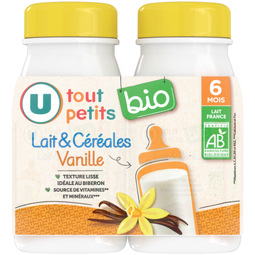 U TOUT PETITS BIO Lait et céréales vanille Bébé, de 6 à 12 mois - 2x250ml