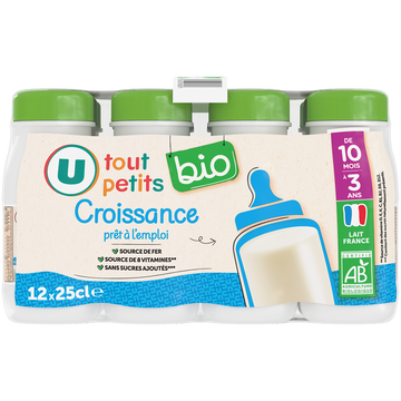 U TOUT PETITS BIO Lait de croissance DHA 10 mois à 3 ans 12x25cl