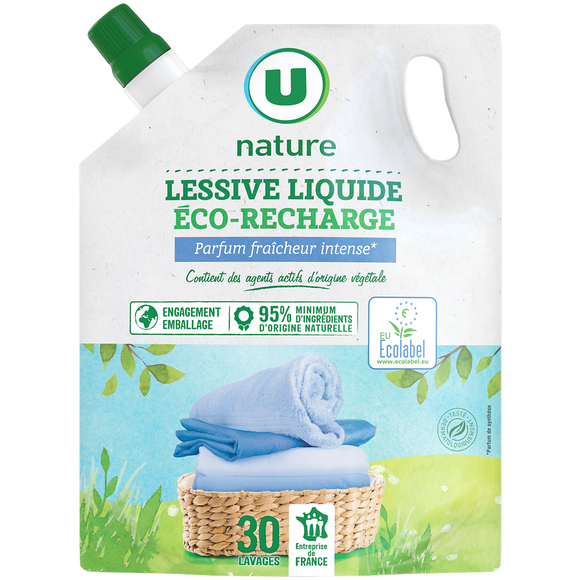 U NATURE Lessive liquide - Fraicheur intense - 30 lavages - RECHARGE - 1.5 l