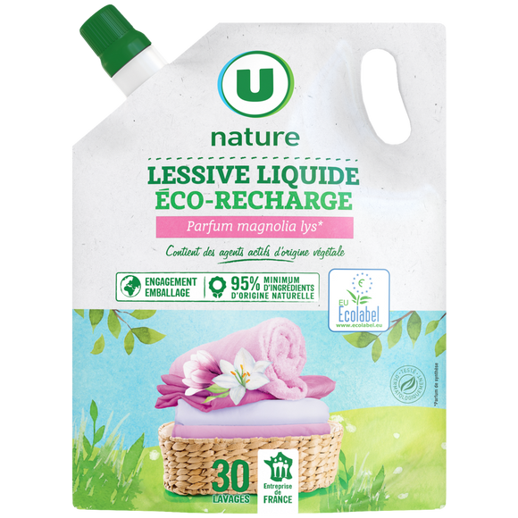 U NATURE Lessive liquide - Magnolia-Lys - 30 lavages - RECHARGE - 1.5 l