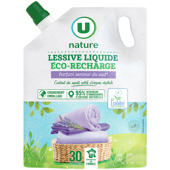 U NATURE Lessive liquide - Senteur du sud - 30 lavages - RECHARGE - 1.5 l