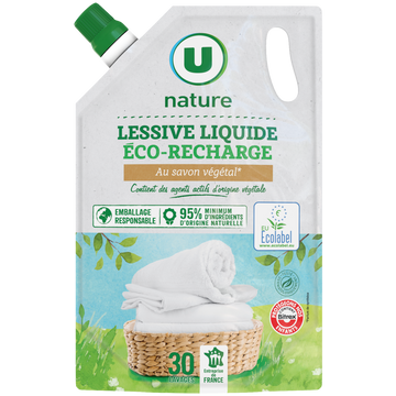 U NATURE Lessive liquide au savon végétal 30 lavages - 1,5L