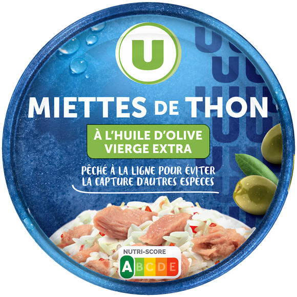 U Miettes de thon huile olive peche ligne, 150g
