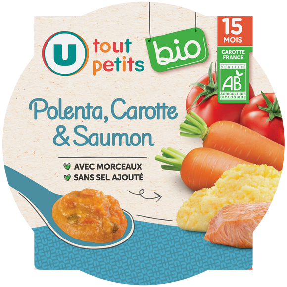 U TOUT PETITS BIO Plat bébé assiette polenta et saumon 15 mois 250g