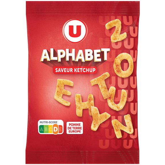 U Biscuits apéritifs Snacks alphabets saveur ketchup U, 75g