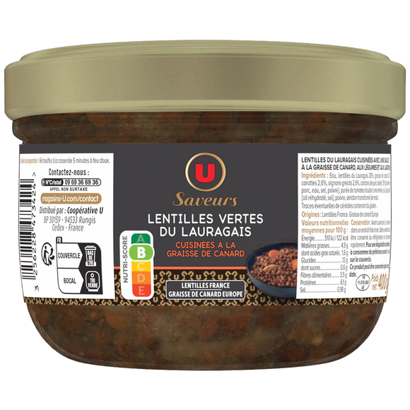U SAVEURS Lentilles du Lauragais cuisinées U SAVEURS 400g