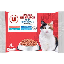 U Sachets fraicheur pour chat Emincés en sauce poissons 4x100g