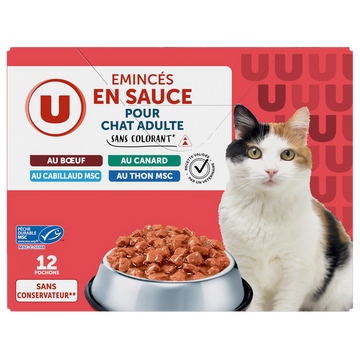 U Sachets fraicheur pour chat Emincés en sauce viandes & poissons 12x100g