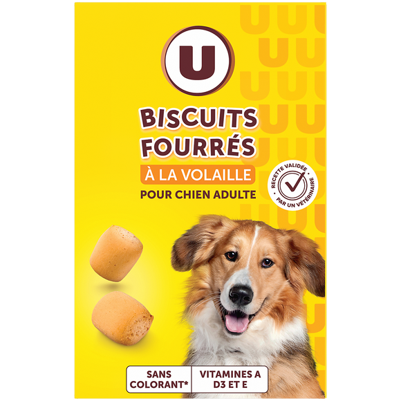 U Friandises Biscuits pour chien adulte fourrés à la volaille - Paquet de 500g
