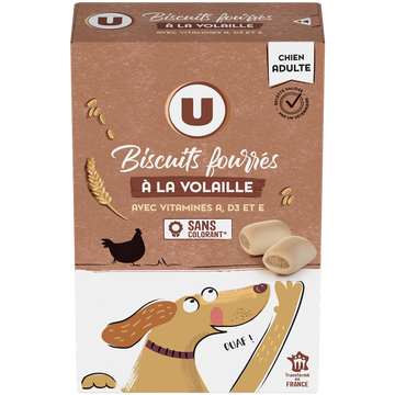 U Friandises Biscuits pour chien adulte fourrés à la volaille - Paquet de 500g