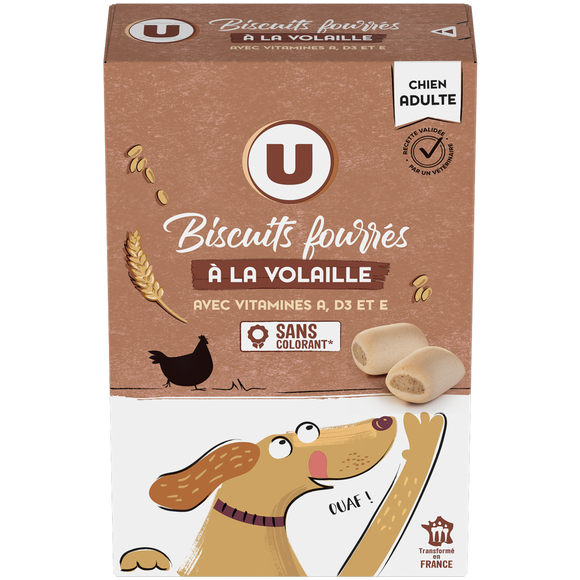 U Friandises Biscuits pour chien adulte fourrés à la volaille - Paquet de 500g