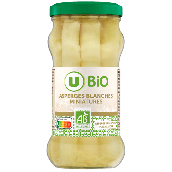 U BIO Asperges blanches miniatures Bocal 21cl, 110g