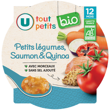 U TOUT PETITS BIO Plat bébé assiette petits légumes saumon quinoa, 12 mois - 230g