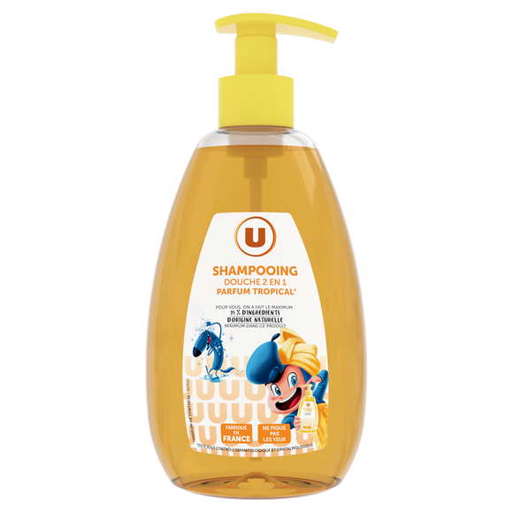 U Shampooing douche enfant 2+1 Parfum Tropical - Pompe 490ml