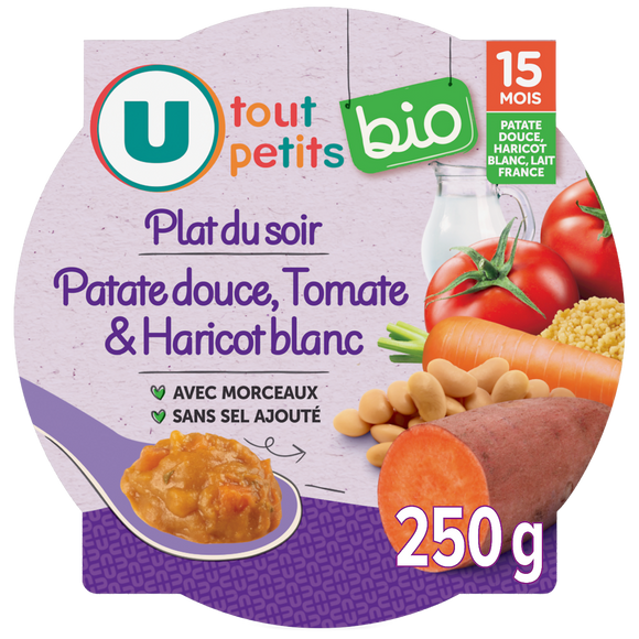 U TOUT PETITS BIO Plat bébé assiette patate douce, tomates, haricots blancs, dès 15 mois- 250g - Repas bébé