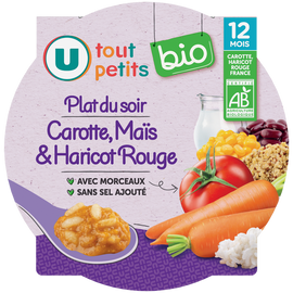 U TOUT PETITS BIO Plat bébé assiette carotte, tomate, maïs, haricots rouges dès 12 mois230g