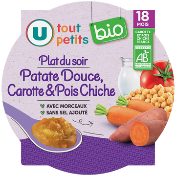 U TOUT PETITS BIO Plat bébé assiette patate douce, carottes, pois chiches dès 18 mois 230g