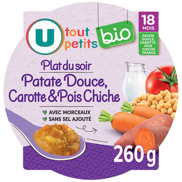 U TOUT PETITS BIO Plat bébé assiette patate douce, carottes, pois chiches, dès 18 mois -230g - Repas bébé