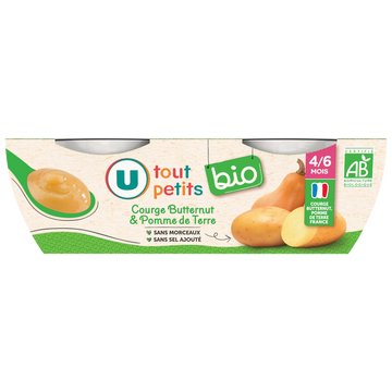 U TOUT PETITS BIO Petits pots bébé salés courges, butternut, pommes de terre dès 4 mois,2x120g