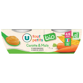 U TOUT PETITS BIO Petits pots bébés salé carotte et maïs dès 4 mois, 2x120g