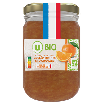 U BIO Confiture extra de clémentines et d'orange (fruits, sucre France)  pot280g