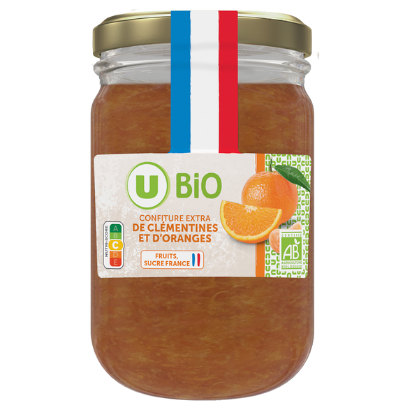 U BIO Confiture extra de clémentines et d'orange (fruits, sucre France)  pot280g