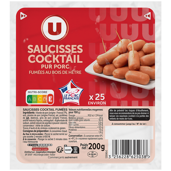 U Saucisses cocktail fumées - x25, 200g
