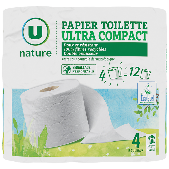 U NATURE Papier toilette 2 plis ultra compact U NATURE x4=12 rouleaux