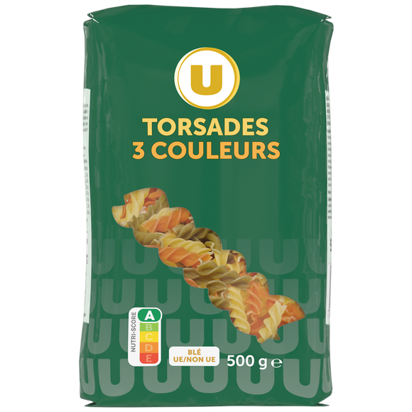 U Pâtes Torsade 3 couleurs - Sachet 500g