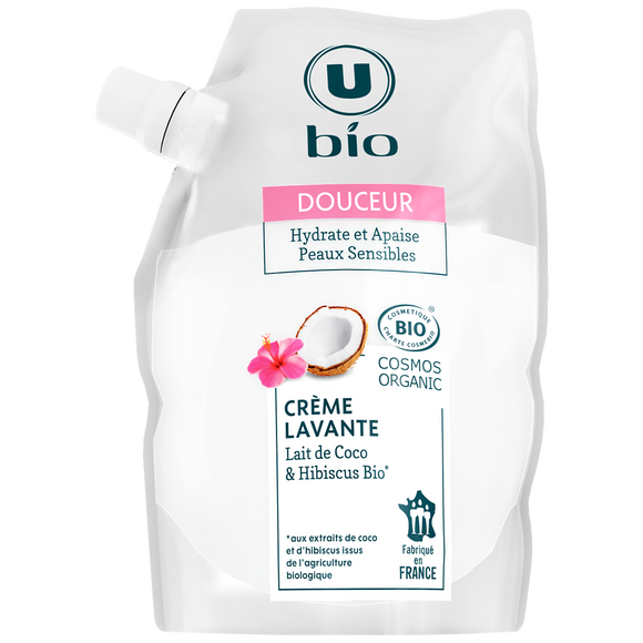 U BIO Crème lavante douceur lait de coco et hibiscus recharge500ml