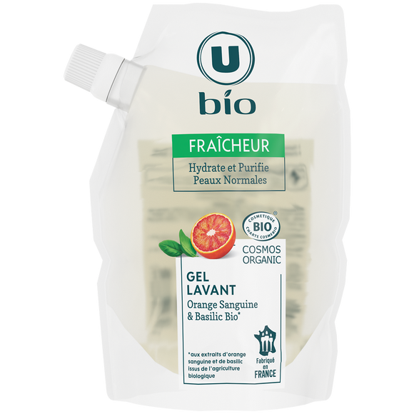 U BIO Gel lavant bio orange sanguine basilic recharge 500ml
