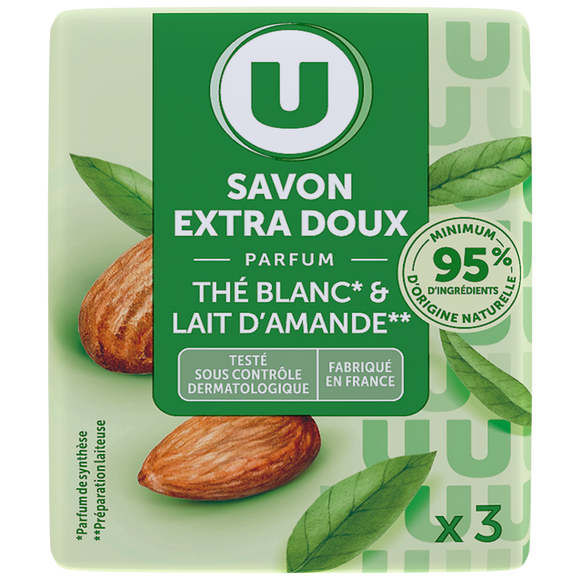 U Savon thé blanc lait amande extra doux, 3x100g