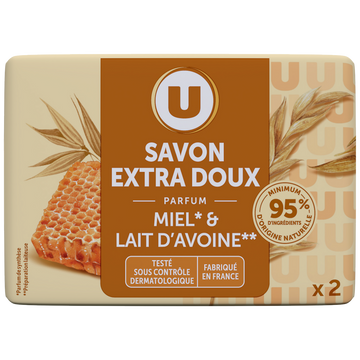 U Savon extra doux lait avoine miel, 2x100g