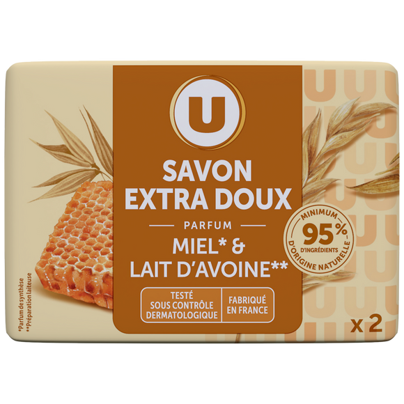 U Savon extra doux lait avoine miel, 2x100g