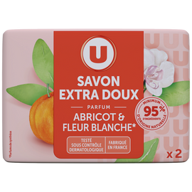 U Savon extra doux abricot fleur blanche, 2x100g