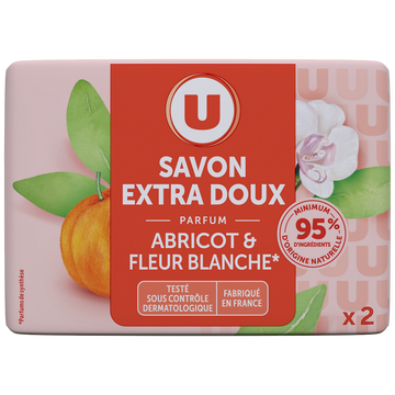 U Savon extra doux abricot fleur blanche, 2x100g