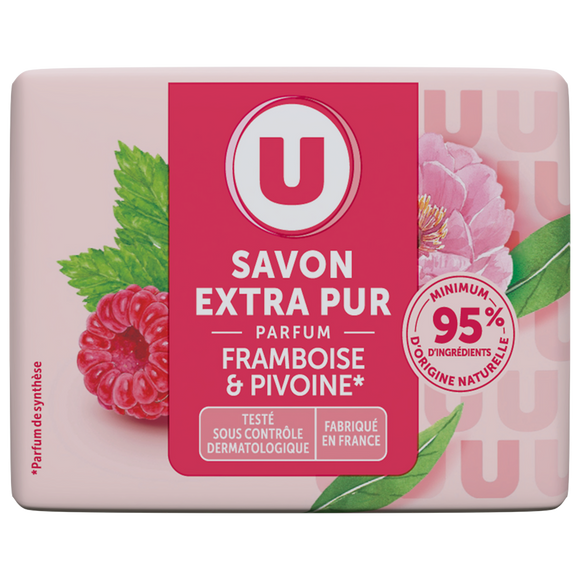 U Savon extra doux framboise pivoine, 100g