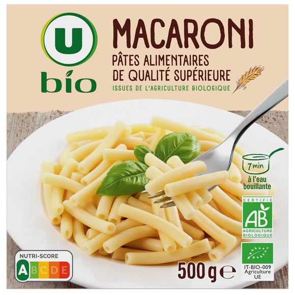 U BIO Macaroni, étui carton de 500g