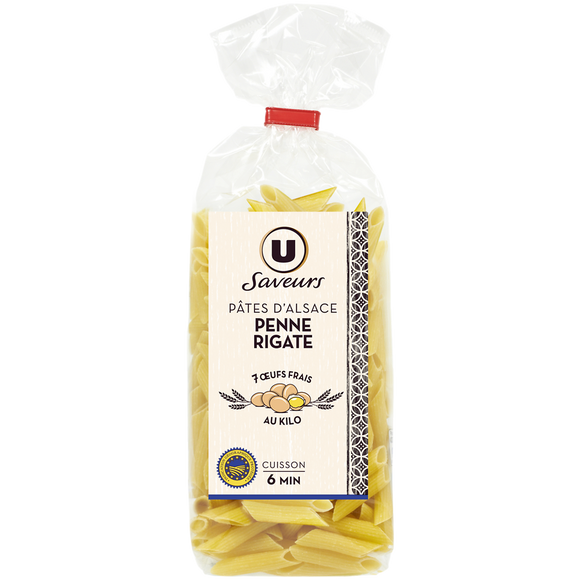 U SAVEURS Pâtes Penne IGP d'Alsace aux oeufs  - Sachet 250g