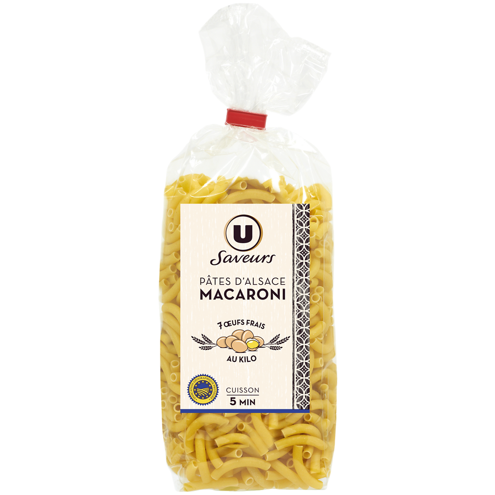 U SAVEURS Pâtes macaroni IGP d'Alsace aux oeufs - Sachet 250g