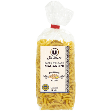 U SAVEURS Pâtes macaroni IGP d'Alsace aux oeufs - Sachet 250g