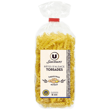 U SAVEURS Pâtes Torsade IGP d'Alsace aux oeufs -Sachet 250g